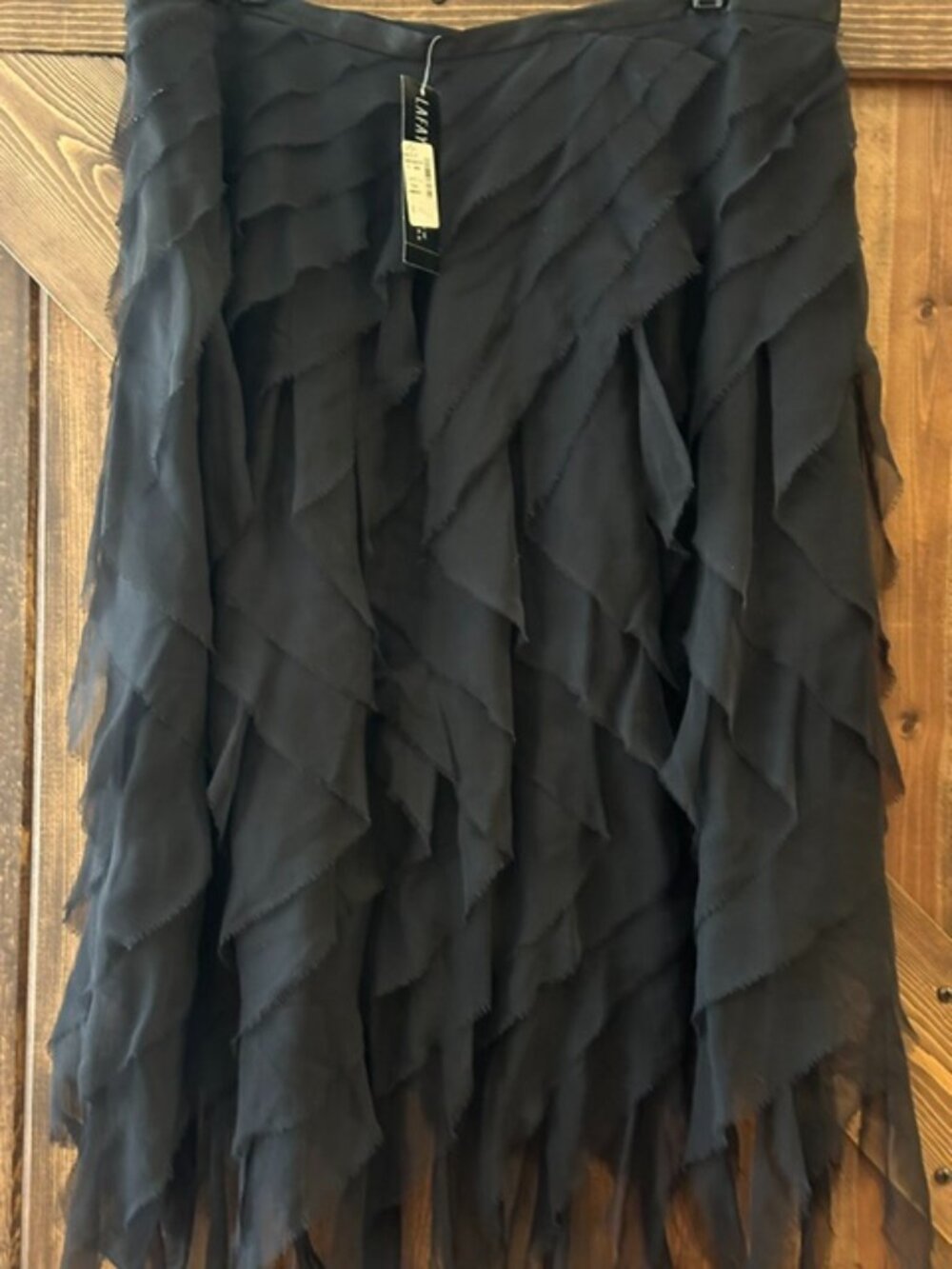 Lafayette 148 New York | Black Tiered Layered 100% Silk Skirt Sz 18 NWT